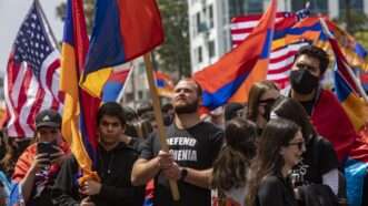 Armenian Americans hold a rally for genocide remembrance in Beverly Hills on April 24, 2021. | (Jill Connelly/ZUMA Wire)