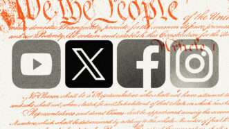 Social Media platform logos on top of the the preamble to the Constitution. | Illustration: Lex Villena