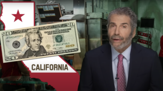 John Stossel is seen next to a picture of California and $20 | Stossel TV