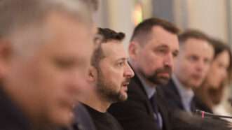 Ukrainian President Volodymyr Zelenskyy meeting with officials | Kirill Chubotin / Avalon/Newscom
