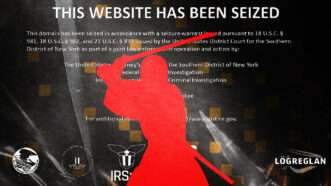 Samourai Wallet's logo on top of a screenshot of the app's seized website domain | Illustration: Lex Villena