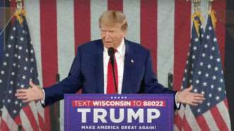 Former President Donald Trump is seen giving a speech at a May rally in Wisconsin | Screenshot, YouTube