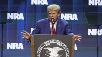 Donald Trump speaks at a 2023 NRA event | Jeremy Hogan/Polaris/Newscom