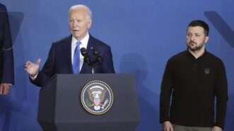 Joe Biden and Volodymyr Zelenskyy at NATO event | Kyodonews/ZUMAPRESS/Newscom