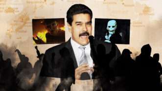 Nicolás Maduro in front of dissenters and images from horror movies | Illustration: Lex Villena; Mubarak ALThani, TovMauzer, Fabio Rodrigues Pozzebom/ABr/midjourney