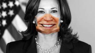 An illustration of Kamala Harris but with Joe Biden's mouth | Illustration: Joanna Andreasson; Source images: Adam Schultz/The White House