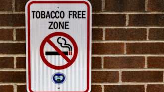 "TOBACCO FREE ZONE" sign against a brick wall. | Georgesheldon | Dreamstime.com