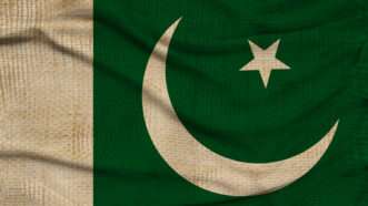 Close-up of the flag of Pakistan, white and green with a star and crescent moon. | Tatiana Golmer | Dreamstime.com