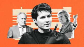 A photo array featuring Robert Reich, Hillary Clinton, and Telegram CEO Pavel Durov. | Illustration: Lex Villena; Joe Sohm, Dreamstime, adapted from Danorton, TechCrunch