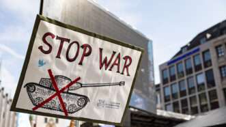 Protesters gather on the 85th anniversary of the beginning of World War II in Munich, Germany on September 1, 2024. | Alexander Pohl/Sipa USA/Newscom