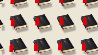 An illustration of Bibles with red price tags | Illustration: Lex Villena; Novichok654, Natis76 | Dreamstime.com