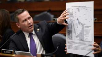 Waltz displays a map of U.S. military bases in the Middle East during a House Armed Services Committee hearing about the withdrawal from Afghanistan on September 29, 2021 in Washington, DC. | Olivier Douliery - Pool via CNP/CNP / Polaris/Newscom