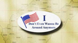 "I voted" sticker over a map of West Virginia | Illustration: Lex Villena; Peter Hermes Furian | Dreamstime.com