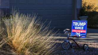 A Trump-Vance campaign sign in the front yard of a house with desert landscaping. | Eduardo Barraza/ZUMAPRESS/Newscom