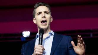 Sen. Josh Hawley (R-MO) speaks with a microphone in hand | Michael Brochstein/ZUMAPRESS/Newscom