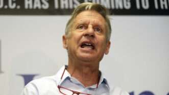 Gary Johnson speaking in front of a white backdrop. | Adolphe Pierre-Louis/ZUMA Press/Newscom