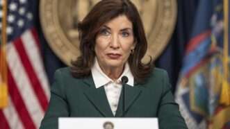 Gov. Kathy Hochul at a lectern. | Lev Radin/ZUMAPRESS/Newscom