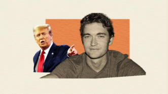 A tan background with an orange rectangle in the middle with a picture of Donald Trump on the left and a picture of Ross Ulbricht on the right | Ron Sachs ZUMAPRESS Newscom