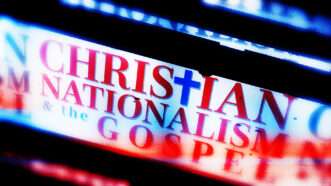 A sign reading "Christian nationalism & the gospel" | Illustration: Lex Villena