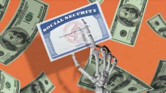 A social security card held by a skeleton | Illustration: Lex Villena; Pterwort, Dreamstime.com