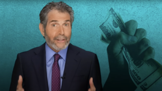 John Stossel is seen next to a hand holding money | Stossel TV