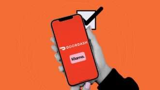 Person holding a smartphone displaying DoorDash and Klarna | Illustration: Eddie Marshall | Prykhodov | Dreamstime.com