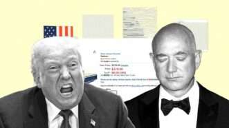 President Donald Trump and Jeff Bezos in front of an Amazon product page | lllustration: Eddie Marshall | Ken Cedeno - Pool via CNP | MEGA |RSSIL | River | MEGA | JRMAR | Newscom | Amazon | Midjourney | Grok