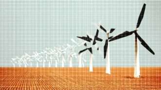 Row on wind mills in a rural area | lllustration: Eddie Marshall | Midjourney