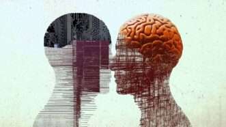 An outline of a circuit board in a human head and an outline of a brain in a human head | lllustration: Eddie Marshall | Narong Rotjanaporn | Dreamstime.com | Midjourney