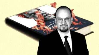Illustration of Mark Meador in front of a burning copy of Robert Bork's The Antitrust Paradox | lllustration: Eddie Marshall | Midjourney