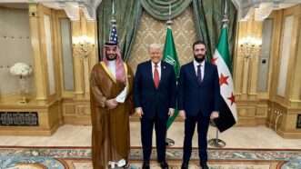 Saudi Crown Prince Mohammed bin Salman, US President Donald Trump and Syria's interim president Ahmed al-Sharaa pose for photo before their meeting in Riyadh, Saudi Arabia, on Wednesday May 14, 2025. | EyePress/Newscom