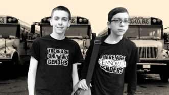 A Massachusetts student is seen wearing a shirt that says "There are only two genders" and "There are censored genders" | Illustration: Eddie Marshall | Rabbitsfoot | Dreamstime.com | Alliance Defending Freedom