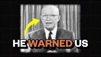 Dwight D. Eisenhower with an arrow and the words "He warned us." | Illustration: Lex Villena