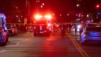 Police at the scene of the shooting of two Israeli embassy staffers in Washington, D.C. | Hu Yousong / Xinhua News Agency/Newscom