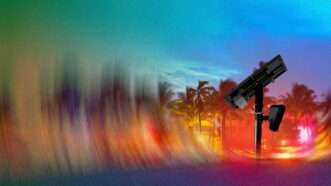 A surveillance camera on a blurred multi-color background | Illustration: Eddie Marshall | Fotomak | Dreamstime.com | Gado Images | Gado | Sipa USA | Newscom