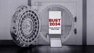 An illustration of an empty bank vault with a sign inside that reads "Bust 2034 Social Security Trust Fund" | Illustration: Eddie Marshall | Media Amazon