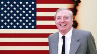 William F. Buckley in front of an American flag | Illustration: Eddie Marshall | Reagan White House Photographs |  White House Photographic Collection | ChatGPT