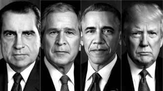 Presidents Richard Nixon, George W. Bush, Barack Obama, and Donald Trump | Illustration: Eddie Marshall | ChatGPT