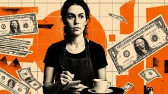 A waitress is seen surrounded by cash | Illustration: Eddie Marshall | ChatGPT