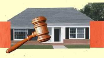 A house is seen behind a judge's gavel | Illustration: Eddie Marshall | Midjourney