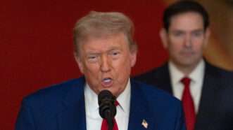 President Trump speaking following his strike on Iran | Carlos Barria - via CNP/Polaris/Newscom