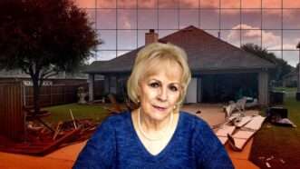Vicki Baker is seen in front of her house, which was destroyed by a SWAT team in 2020. |  Illustration: Eddie Marshall | Institute for Justice