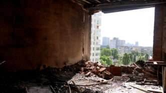 A view inside a burned-out apartment of a damaged building after a Russian drone and missile attack in Kyiv, Ukraine. 6 June 2025. | Aleksandr Gusev/ZUMAPRESS/Newscom