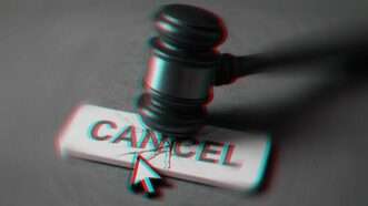 Illustration of a cancel button being struck by a gavel | Illustration: Eddie Marshall | ChatGPT