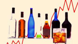 Bottles of liquor with a red arrow going up | Illustration: Eddie Marshall | Sergey Novikov | Alain Lacroix | Dreamstime.com