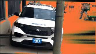 An Allentown Police Department SUV, driven by Officer Dean Flyte, drives on the sidewalk toward the cameraman, Phil Rishel. | Illustration: Eddie Marshall | Phil Rishel | Saktanong Chaipanya | Dreamstime.com
