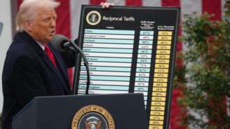 Trump holding the board of "Liberation Day" tariffs | Andrew Leyden/ZUMAPRESS/Newscom