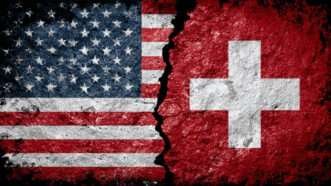Illustration of a fissure between the American and Swiss flags | Illustration: Eddie Marshall | Midjourney