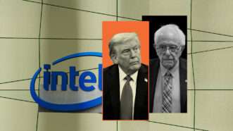Pictures of Donald Trump and Bernie Sanders next to the Intel logo | Illustration: Eddie Marshall | BONNIE CASH | UPI |Abaca Press | Abaca | Sipa USA | Newscom | Gavril Margittai | Dreamstime.com | Luca Bravo | Unsplash
