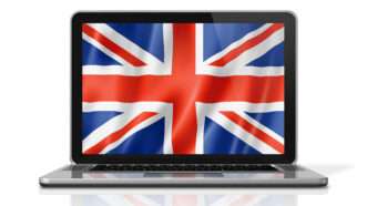 A laptop screen showing the flag of the United Kingdom |  daboost/Newscom